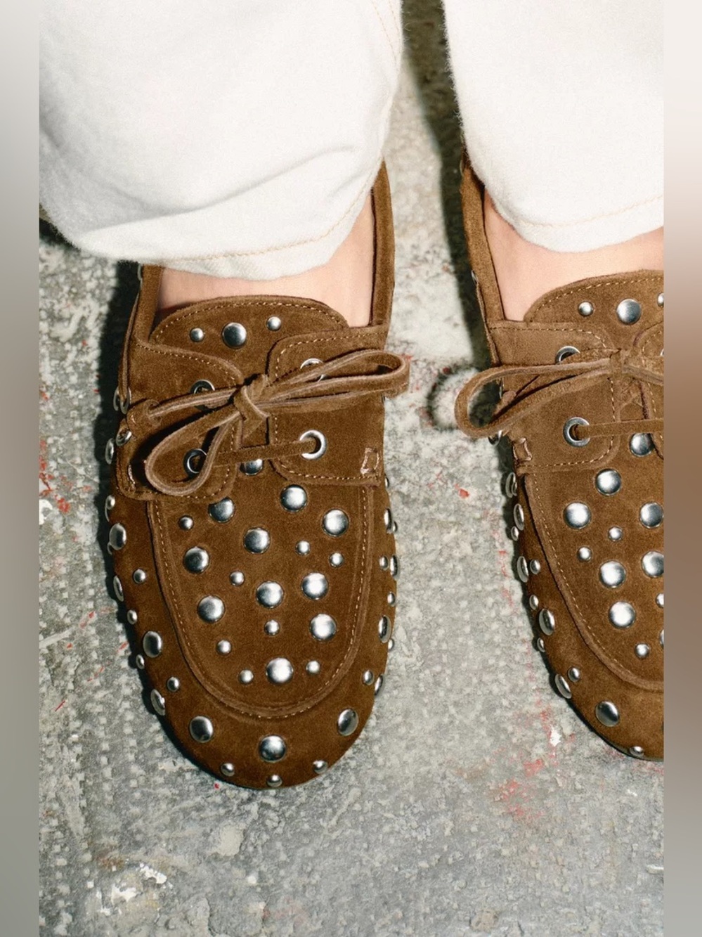 Stud-Embellished Brown Suede 100% leather  Driving Loafers studded  shoes. POP - Picture 3 of 9